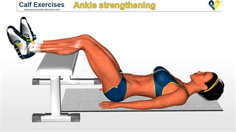 Calf exercises: ankle strengthening exercise on Bench (calf, muscle ...