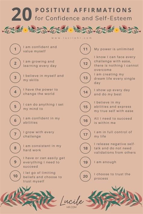 20 POSITIVE AFFIRMATIONS for CONFIDENCE and SELF-ESTEEM | Lucilehr.com