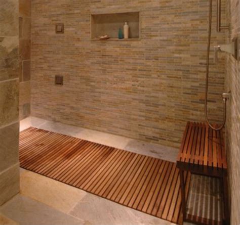 inset (with continuing border of tile) teak shower floor Pool Bathroom ...