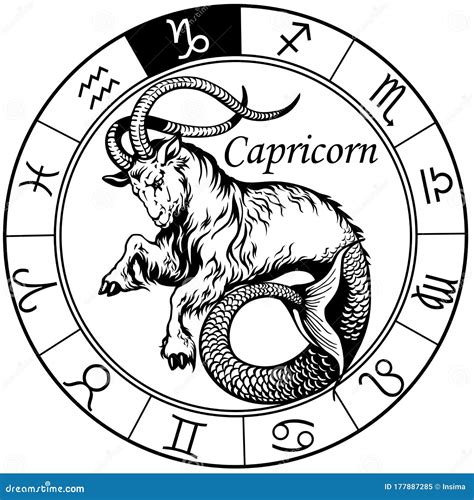 Capricorn Astrological Zodiac Sign. Black and White Stock Vector ...