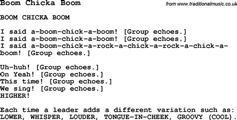 Summer-Camp Song, Boom Chicka Boom, with lyrics and chords for Ukulele ...