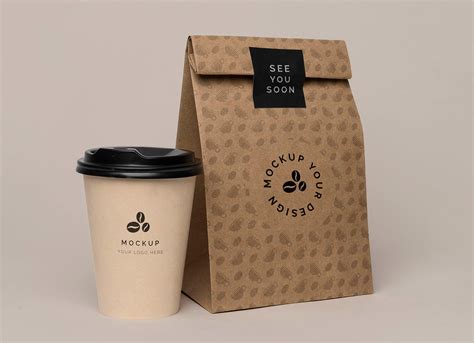 Free Kraft Paper Bag With Coffee Cup Mockup PSD - Good Mockups