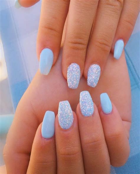 Blue sparkling nails | Short acrylic nails designs, Light blue nails ...