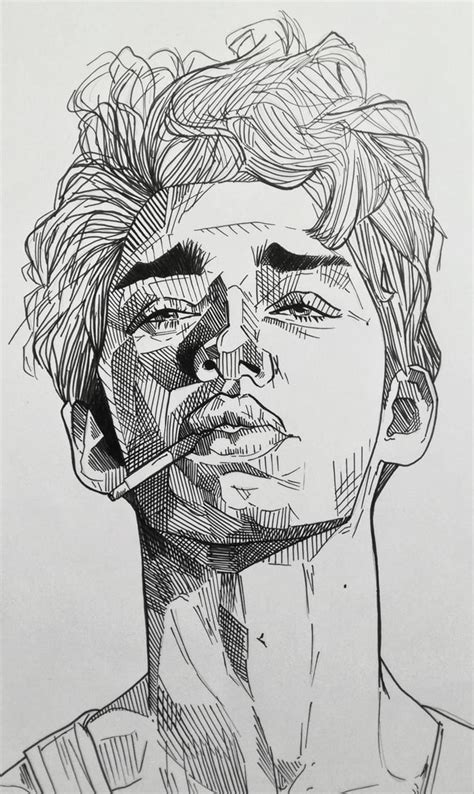 Boy with a cigarette, Me, Black pen, 2019 : r/Art