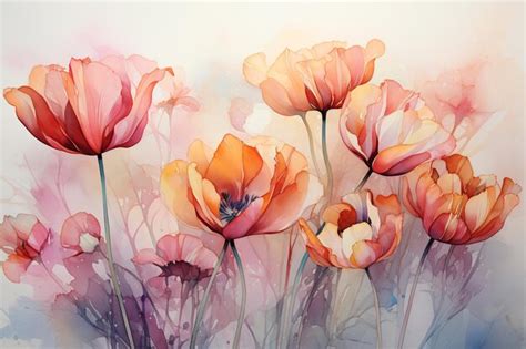 Premium AI Image | watercolor of tulips decorations wallpaper background