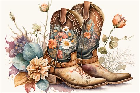 Western Boots with Flowers, Watercolor 2 Graphic by 1xMerch · Creative ...