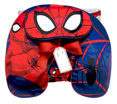 Spiderman 3 Piece Kids Travel Set w/ Eye Mask, Neck Pillow & Throw ...