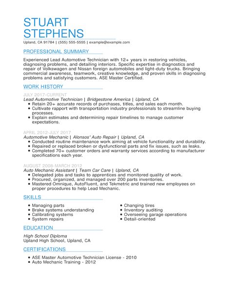 Automotive Technician Resume Examples | MyPerfectResume