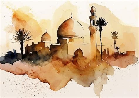 Premium Vector | The splendor of islamic art in watercolor paintings of ...