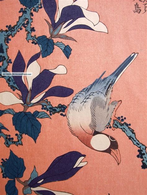 Hokusai Japanese Vintage Woodblock Print Java Sparrow On Magnolia ...