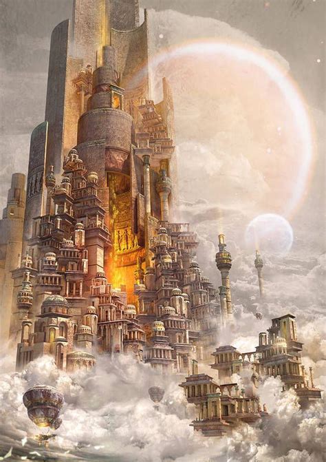 Wonders Tower Of Babylon Poster by Te Hu | Fantasy concept art, Tower ...