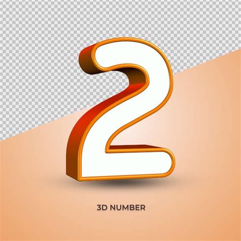 Premium PSD | 3d number 2 white orange color minimalist