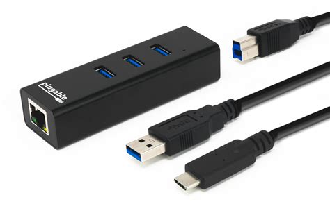 Plugable USB Hub with Ethernet, 3 port USB 3.0 Bus Powered Hub with ...