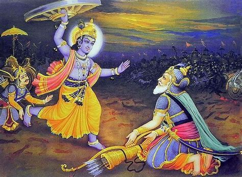 Krishna Lifts Chariot Wheel to Kill Bhishma