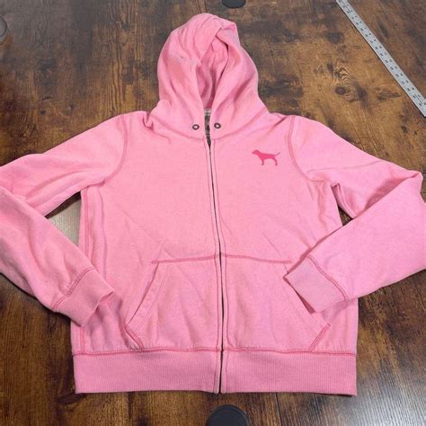 Victoria's Secret PINK Light Pink Zip Up Hoodie with... - Depop