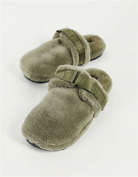 Ugg fluff it sheepskin slippers in olive green | ASOS