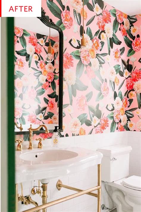 Floral Removable Wallpaper Bathroom Before After Photos | Apartment Therapy