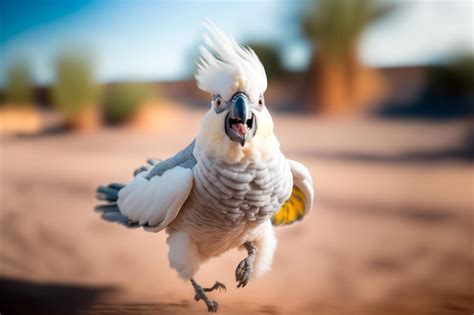 Premium Photo | Funny cockatoo parrot runs into the camera generative ai