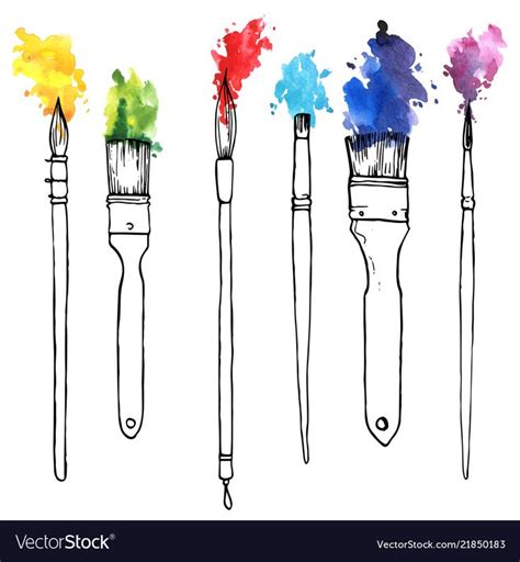 vector drawing paintbrushes with color paint, hand drawn illustration ...