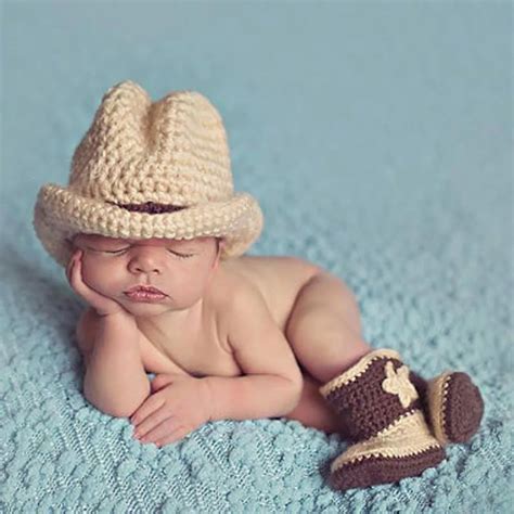 Newborn Photography Props Baby Infant Crochet Knit Cowboy Costume Hat ...