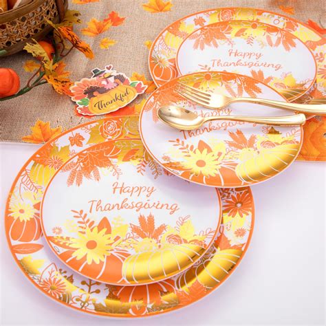 WELLIFE 150Pcs Thanksgiving Plastic Plates, Thanksgiving Dinnerware ...