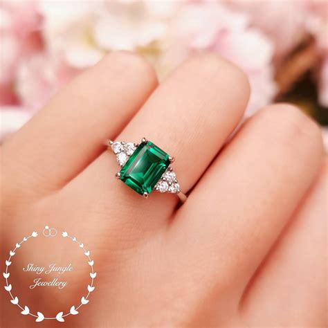 Three Stone Emerald Cut Emerald Engagement Ring 2 Carats 68 - Etsy UK