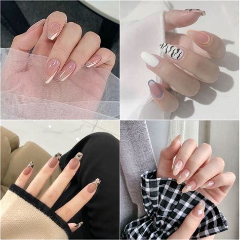 【With Glue+Gift】French Ballerina Fake Nails Long Nail Fake Nails Set ...