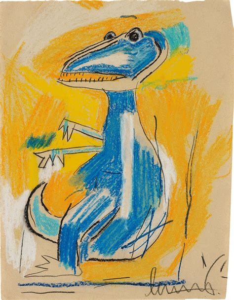 Jean-Michel Basquiat. Untitled (Dinosaur), 1982. oil stick on paper. 31 ...