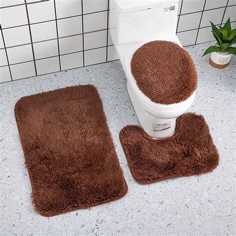 WSBDENLK Solid Color 3 Piece Bathroom Rug Set, Anti-Slip Mat, Toilet ...