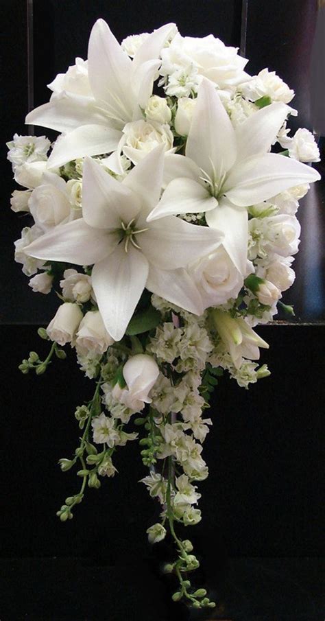 White Lily and Rose Wedding Bouquet in 2021 | Flower bouquet wedding ...