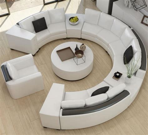 Modern Curved Top Grain Round Leather Sofa Living Room | My Aashis