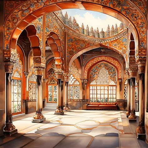 Premium AI Image | Watercolor Room of Pakistani Mughal Palace Room ...