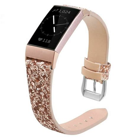 Fitbit Charge 3/4 Sequin Rose Gold Leather Strap - – Fabulously Fit