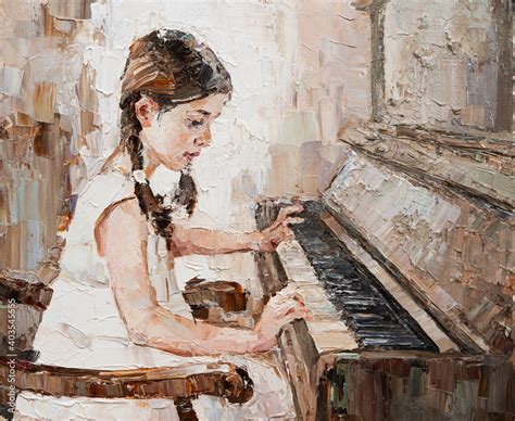 Little Girl Playing Piano Painting