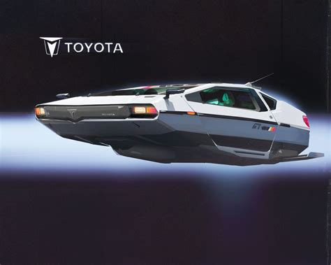 a futuristic car flying through the air in front of a toyota logo on a ...