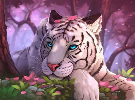 Blue Eyes White Tiger In Fantasy World Wallpaper, HD Animals 4K ...