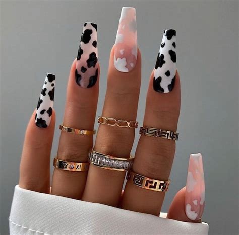 COW PRINT Luxury Nails Glue on Nails Fake Nails-acrylic - Etsy