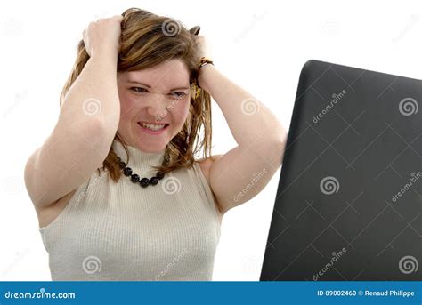 Angry Woman Working on Laptop Stock Photo - Image of computer ...