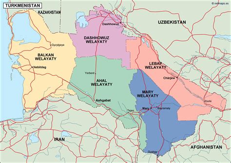 turkmenistan political map. Eps Illustrator Map | Vector maps