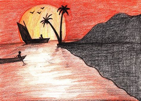 Beach Sunset Color Pencil Drawing | Beach sunset, Drawings, Color ...