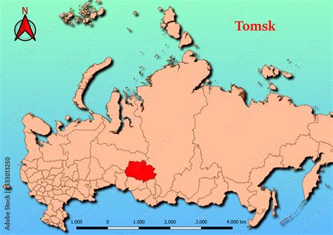 Vector Map of Russia with map of Tomsk county highlighted in red Stock ...