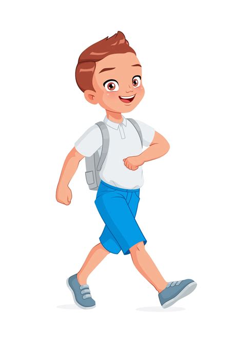 Happy school boy walking cartoon vector illustration 3310858 Vector Art ...