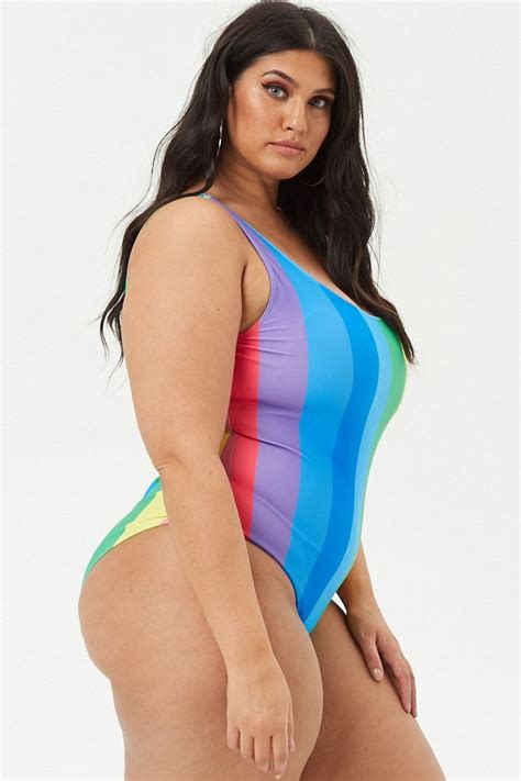 Plus Size Multistriped One-Piece Swimsuit | Forever 21 | Plus size ...