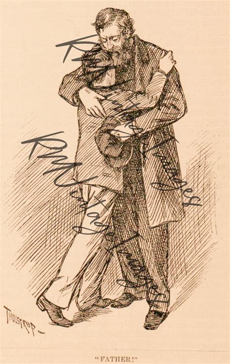 Father Boy Son Hugging Dad Illustration Drawing Victorian Era Magazine ...