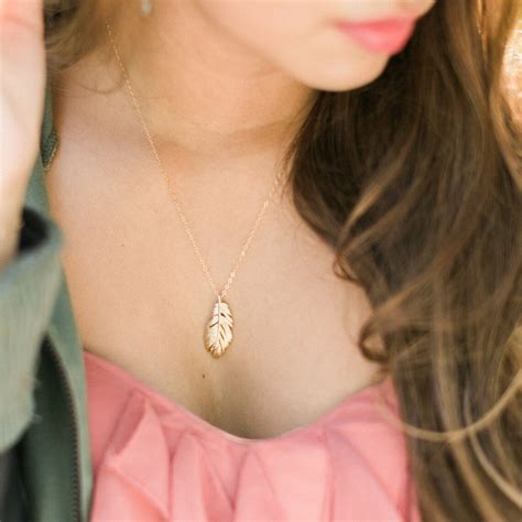 Gold Feather Necklace Gold Layer Necklace Pink Pendant | Etsy