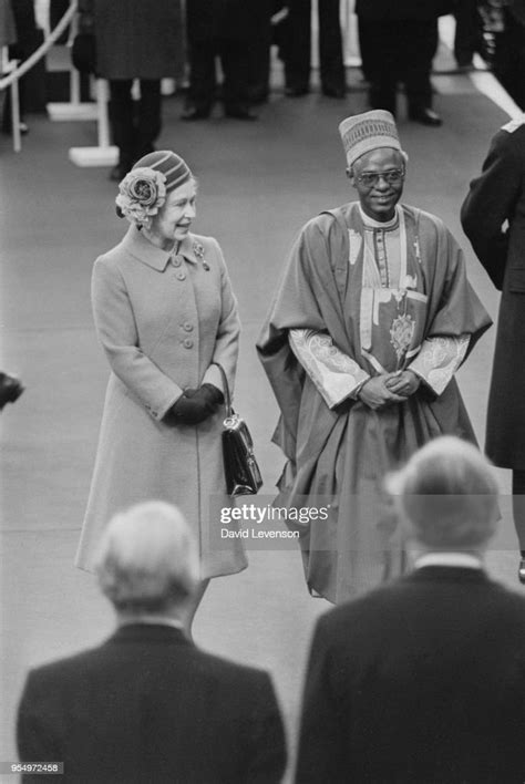 Nigerian President Shehu Shagari is met by Queen Elizabeth II upon ...