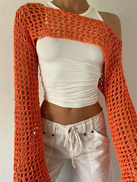 Y2k Crochet Knitted Crop Top Hollow Out Fishnet Jumper Smock - Etsy UK