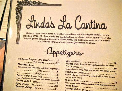 Menu at Linda's La Cantina Steakhouse, Orlando