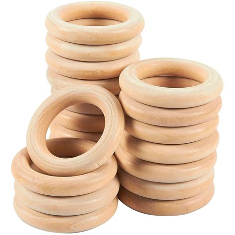 20 Pack Unfinished Natural Wooden Macrame Rings for Crafts, Jewelry ...