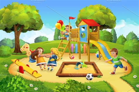 Park, kindergarten, game playground | Custom-Designed Icons ~ Creative ...